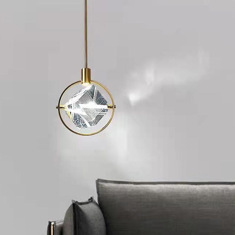 Gold Ring Pendant Lighting Fixture Contemporary Style LED Crystal Suspension Lamp