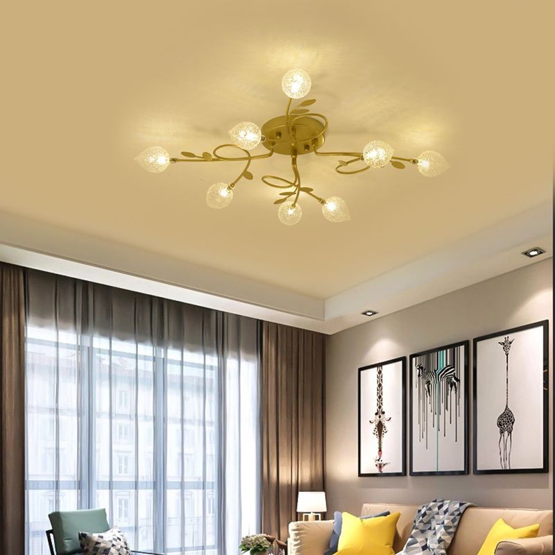 Branch Bubbled Glass Ceiling Lighting Contemporary 8/12/16/20 Lights Black/Gold Flush Mount Ceiling Fixture with Metal Arm