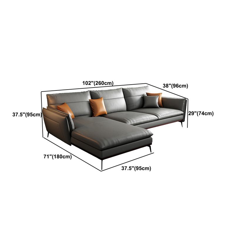 Contemporary Sofa Chaise Stationary Flared Arm Genuine Leather Sofa