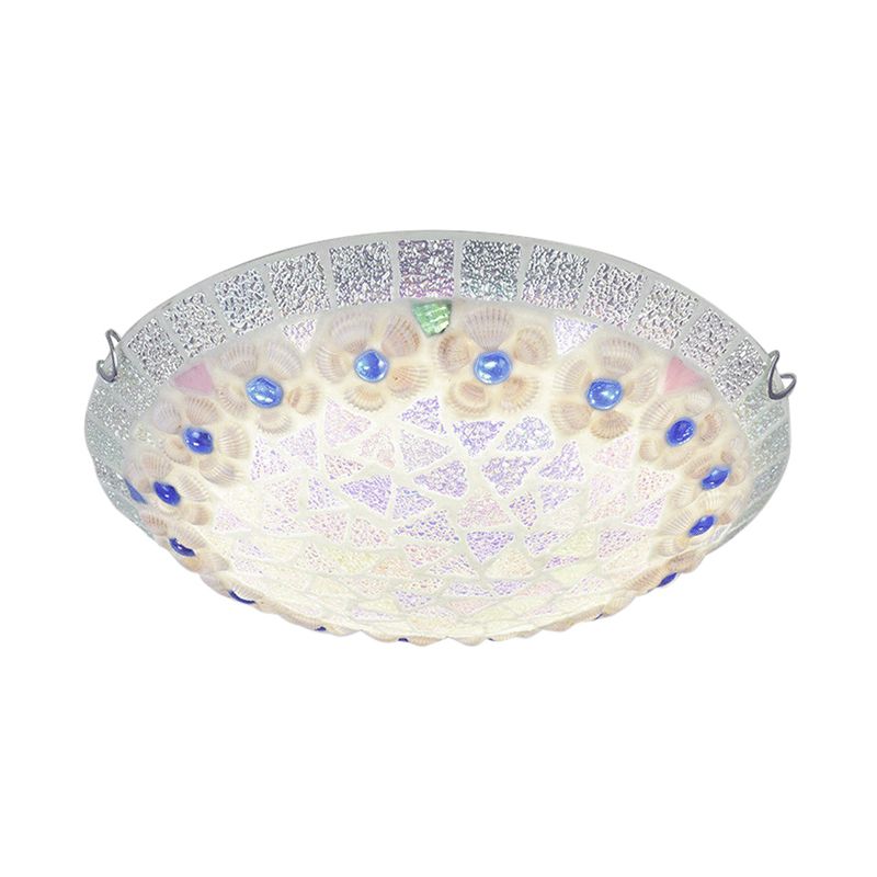 Plafonniers de chambre Tiffany, éclairage encastré en bol en mosaïque avec décoration de fleurs et de bijoux bleus