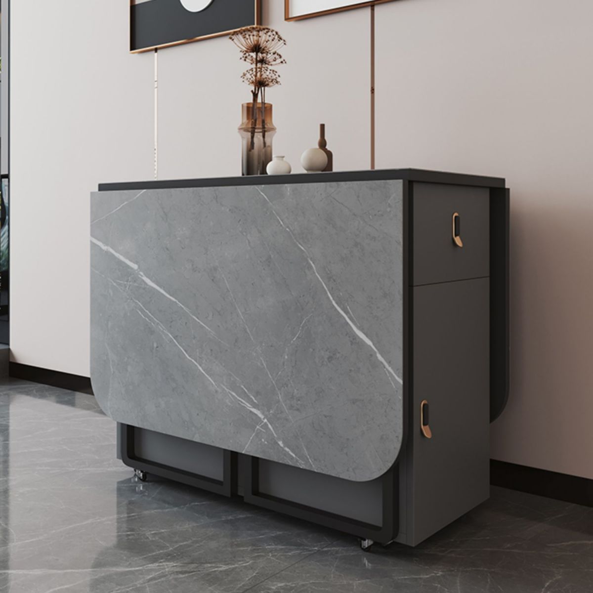 Moderne stijl rechthoek eettafel gesinterde stenen drop-blad eettafel