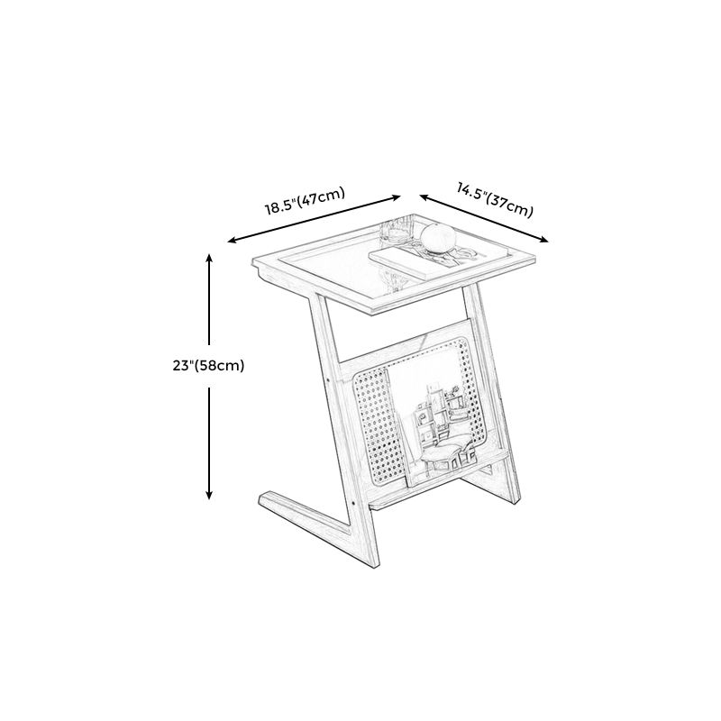 Sledge-shaped Base Design Bamboo Cane Craft Glass Finish Material Rectangular Side Table
