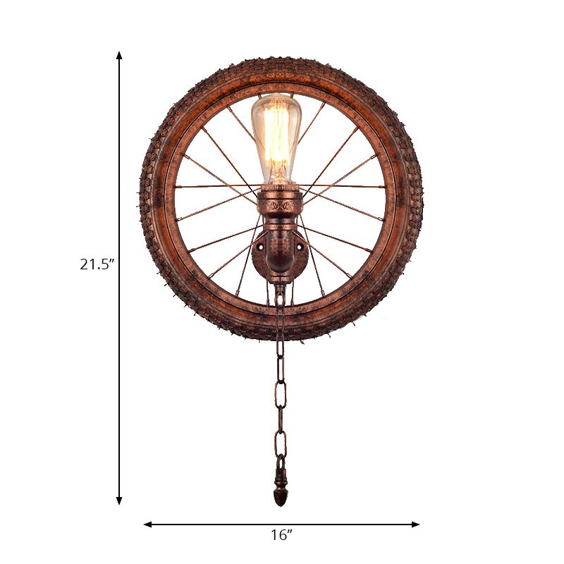 1 Light Wall Lighting Rustic Industrial Wheel Design Metal Sconce Lamp in Dark Rust for Restaurant