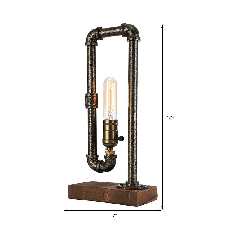 Eisen -Rechteck -Paspel -Tischbeleuchtung Vintage Industrial 1 Kopfschlafzimmer antike Messing -Tischlampe mit Holzbasis