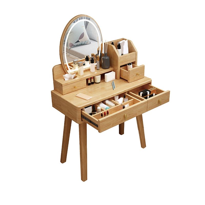 4 Drawer & Mirror Wood Vanity Desk Jewelry Makeup Dressing Table Set