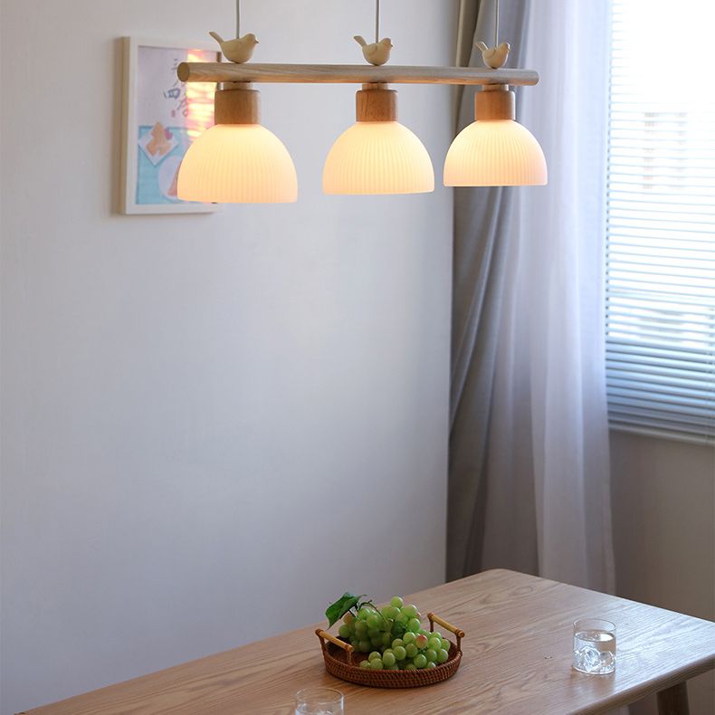Wooden Island Light Modern Island Hanging Light with Bird Decoration for Dining Room