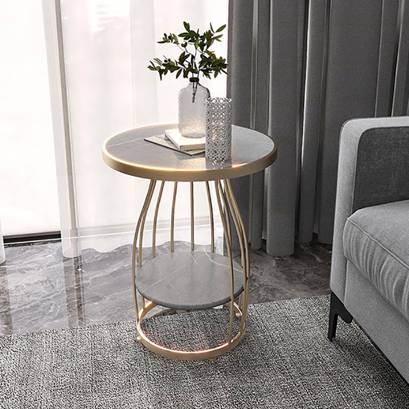 Modern Frame Side Table Slate Round Sofa End Table with Storage