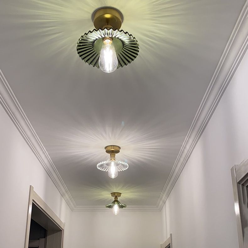 Shaded Aisle Semi Flush Mount Lighting Glass Minimalist Semi Flush Ceiling Light in Gold