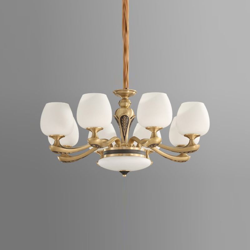 American Style Chandelier Gold Multi Head Glass Hanging Light for Restaurant