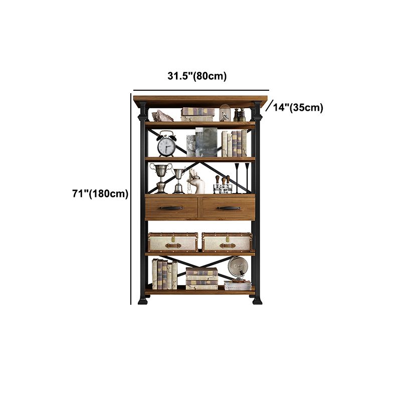 Industrial Style Bookshelf Open Shelf Bookcase with Drawer Storage