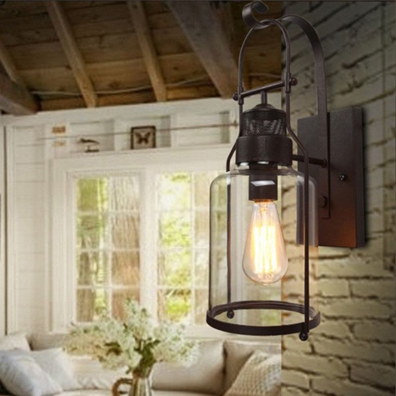 Cylinder Shape Wall Lamp Industrial Style Metal 1 Light Sconce for Living Room