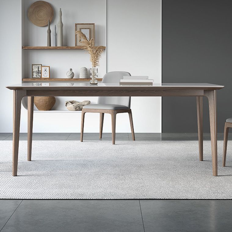 White Stone Top Dining Table Mid-Century Modern Dining Table with 4 Wood Legs