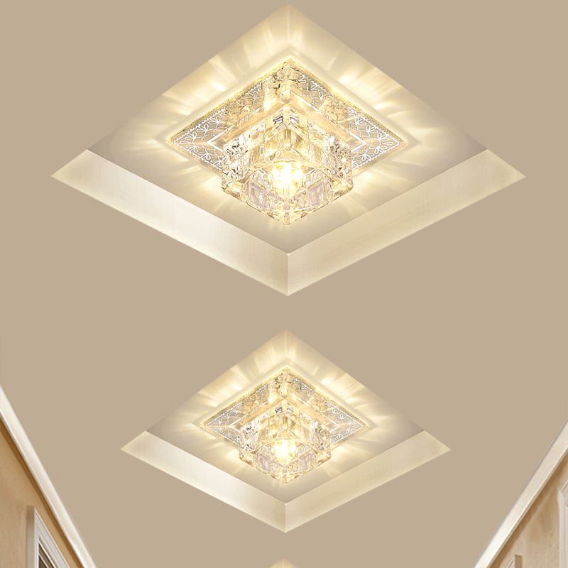 Luz cuadrada de cristal transparente empotrada estilo moderno LED cromado cerca de la luz de techo para porche