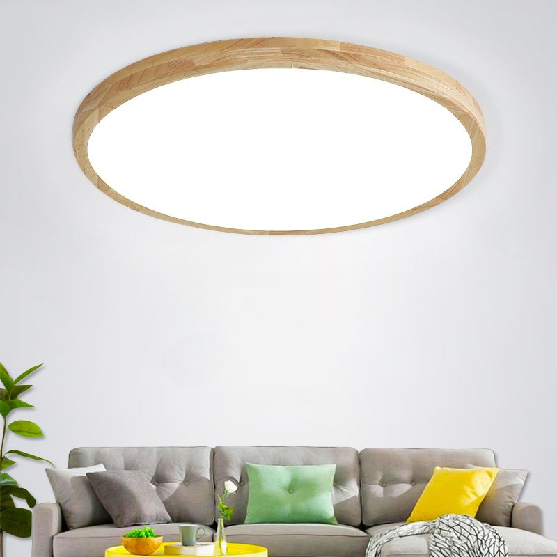 Lámpara de techo empotrada de 1 luz de estilo moderno con luz LED de montaje empotrado circular de madera