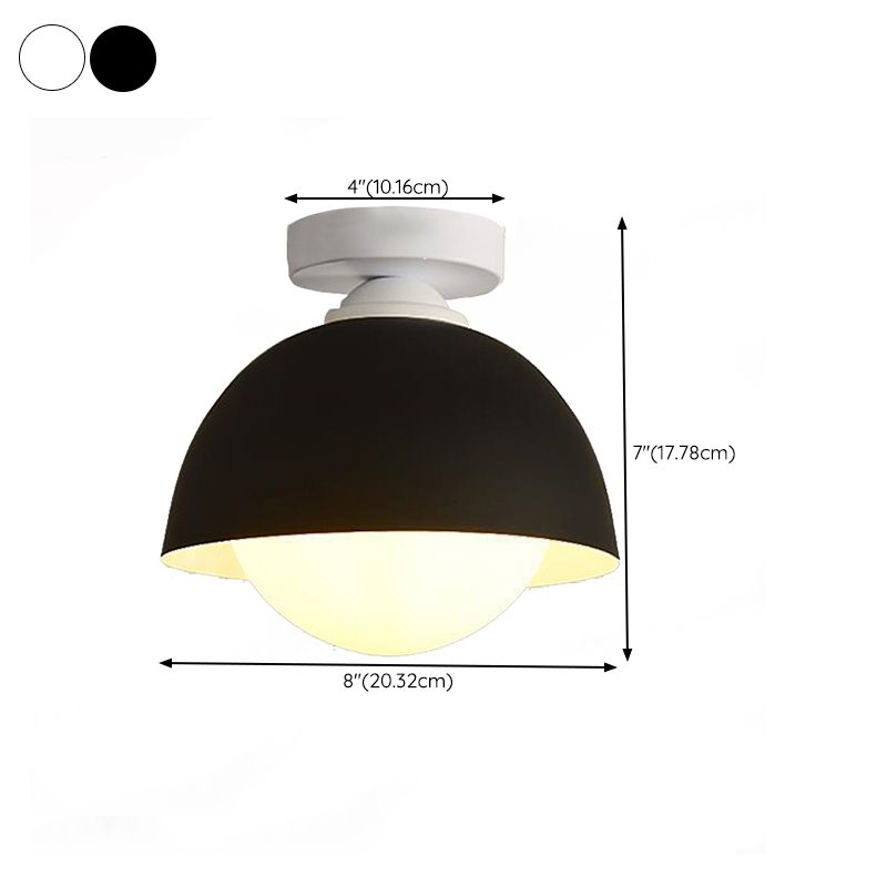 Dome Shape Flush Mount Modern Style Metal 1 Light Flush Ceiling Light in White/black