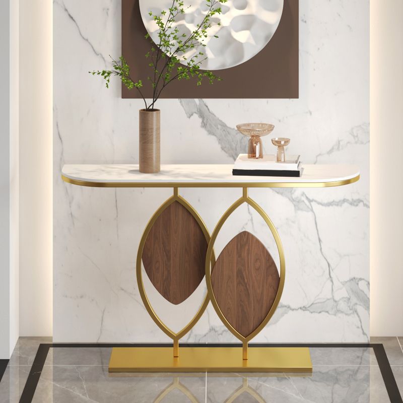 Metal Base Console Table with Half Moon Stone Top for Hall 11.81"