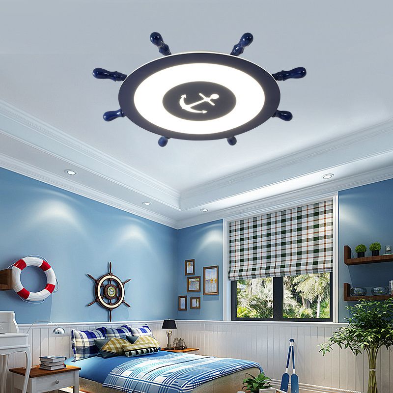Plafonnier LED en acrylique bleu à montage encastré en forme de gouvernail pour chambre d'enfant