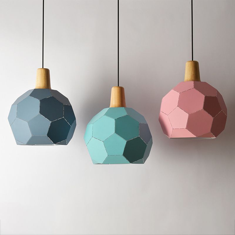 Metal Spherical Shade Hanging Lights Modern Macaron Style 1 Light Hanging Mount Fixture
