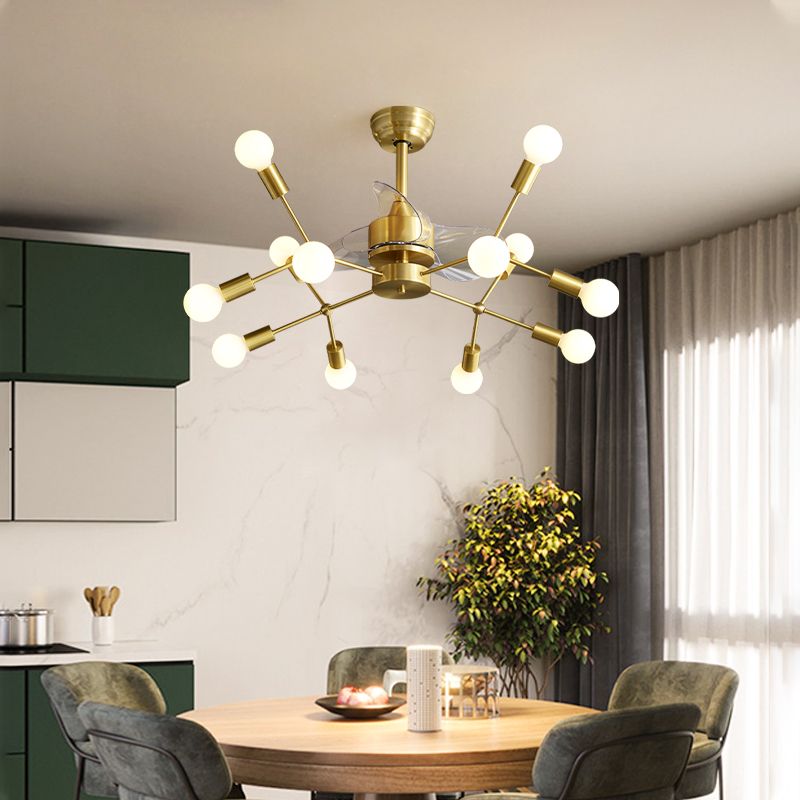 Lumo per ventilatore a soffitto postmoderno semifulon molecolare molecolare in ottone con 3 pale, 38,5 "W