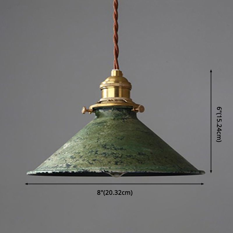 Industrial Wrought Iron Pendant Light 1 Light Metal Railroad Shade Lighting Fixture in Aged Rusty Finish