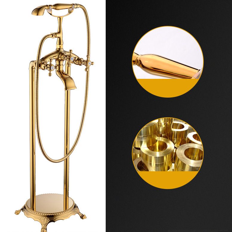 Floor Mounted Tub Spout 3 Handles Traditional Freestanding Tub Filler in Gold