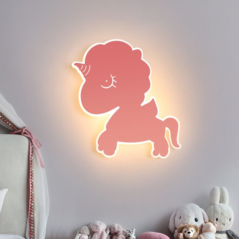 Eenhoorn muur gemonteerd verlichtingsarmatuur cartoon ijzer roze/blauw/witte LED -spoelbevestiging sconce voor kinderdagverblijf