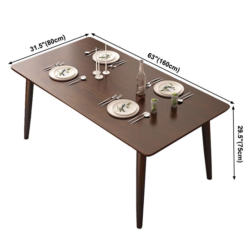 Rechthoek Moderne eettafel Bruine vaste tafel met rubberwood massief hout