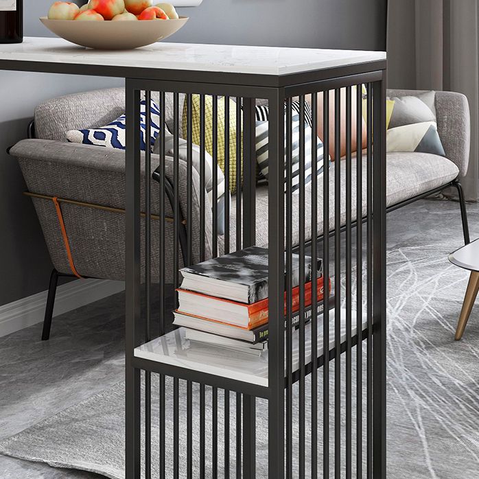 1/3 Pieces Modern Iron Bar Table Set Rectangle White Faux Marble Top Bistro Set with Shelf