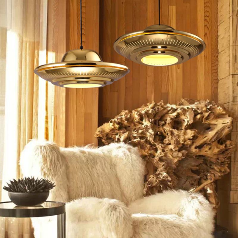 Saucer moderne Pendre Lighting Metal 16 "/ 18" de large 1 Light Dining Room Hanging Light Kit en or