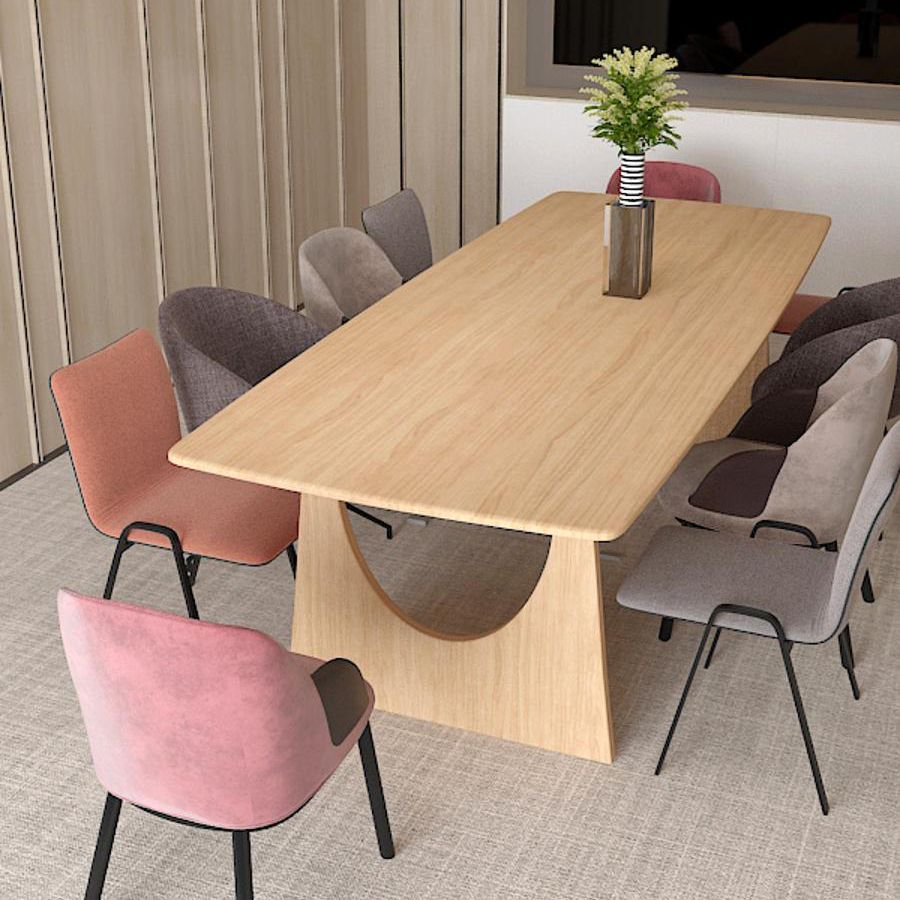 Mesa de comedor de color rectángulo de madera Mesa de madera maciza moderna con pedestal doble