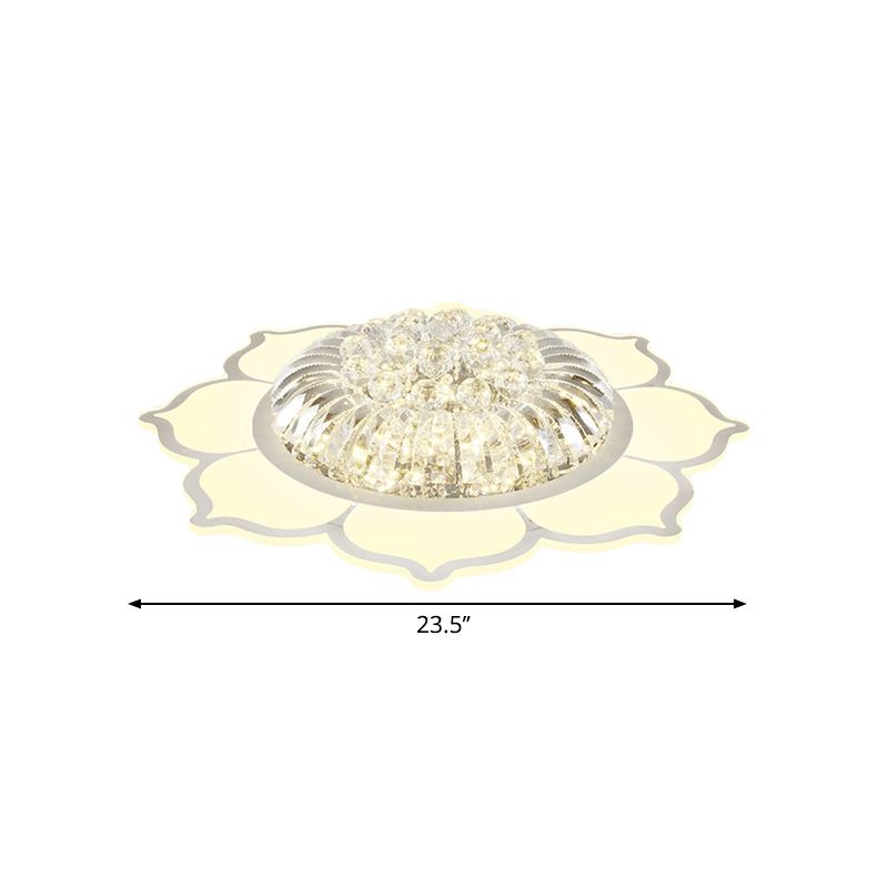 Lotus Prismatic Crystal Ceiling Fixture Modern Style LED White Flush Mount Lighting in Warm/White Light