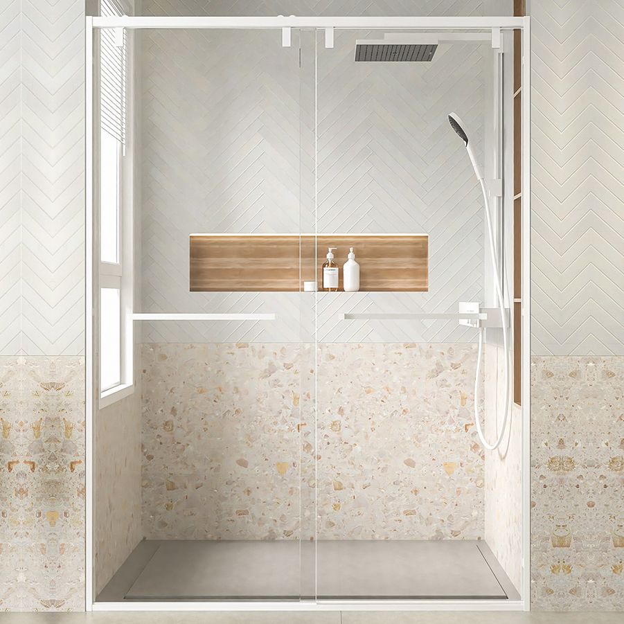 Transparent Double Shower Bath Door Metal White Framed Shower Door
