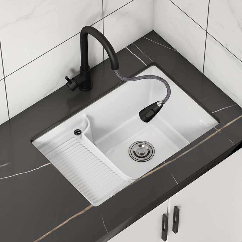 Classic Porcelain Bathroom Sink Rectangular Trough Sink with Washboard