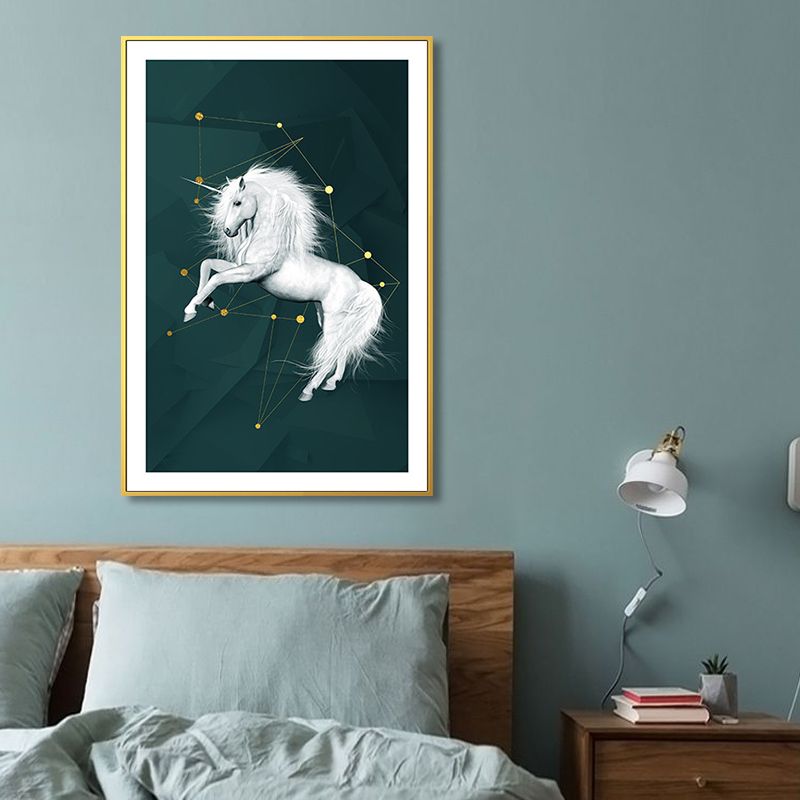 Farmhouse Horse Print Wall Art Canvas Textured Surface Green Wall Decor for Bedroom