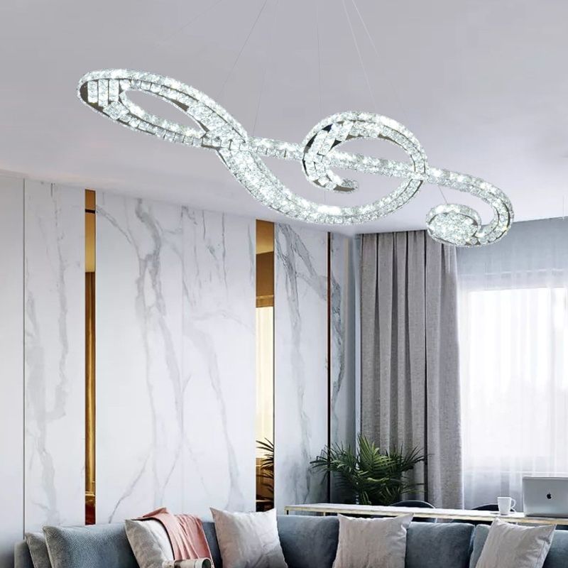 Contemporary Pendant Lights Note Shape Island Lights Crystal 2 Light for Kitchen Island