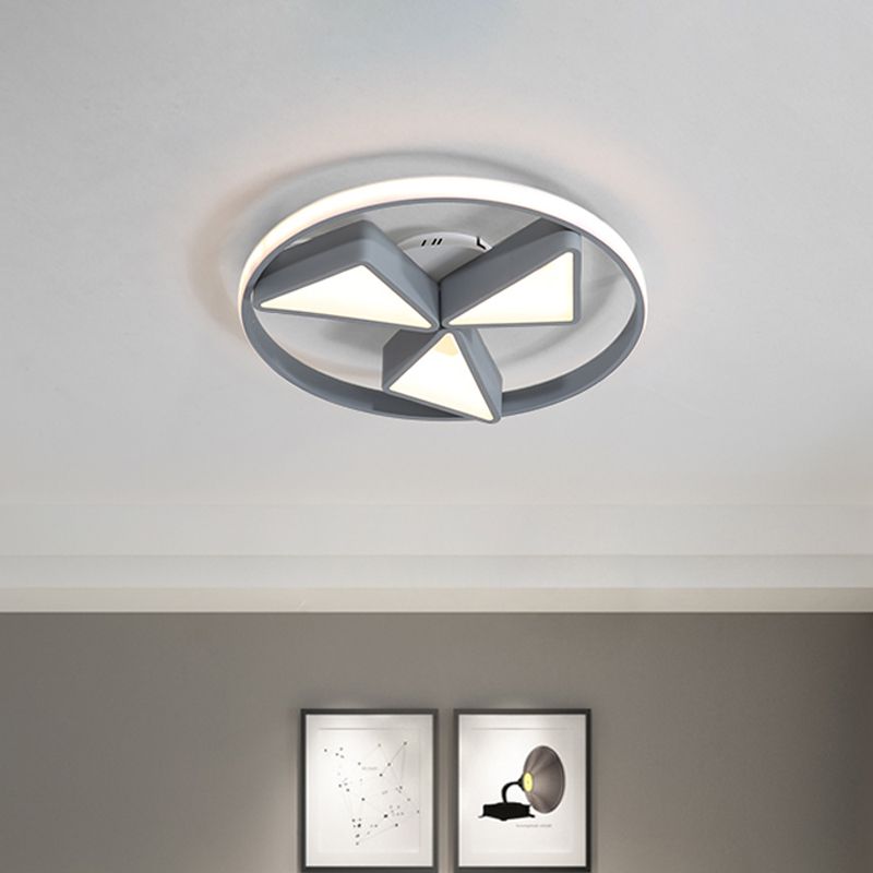Eisen-Windmühlendecke flushmount-Lampe Nordic Grey/Weiß LED-Flush-Leuchte mit Out-Glow-Ring in Warm/Weißes Licht