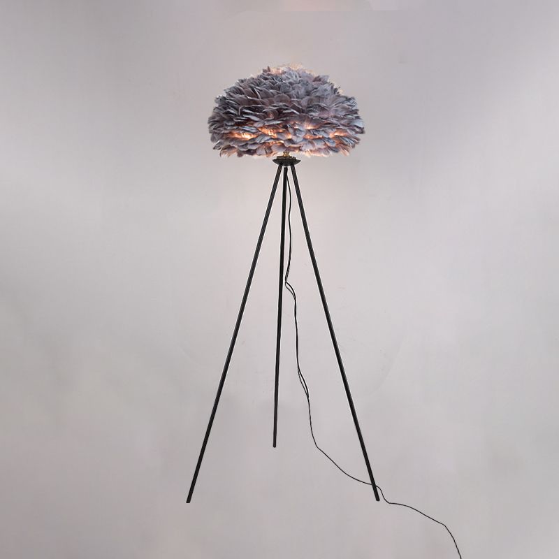 Dome Feather vloerlamp Minimalistisch enkel grijs/wit/roze vloerlicht met zwart/wit/gouden statief voor slaapkamer