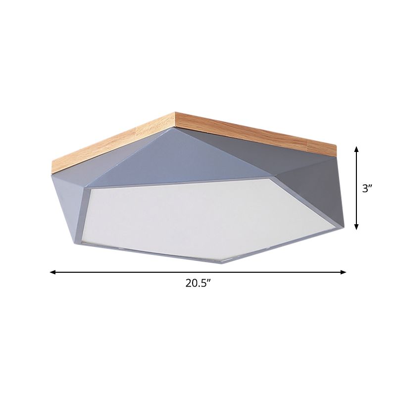 Lámpara empotrada de hierro Pentágono, montaje empotrado de techo LED modernista gris, 16,5"/20,5" de ancho