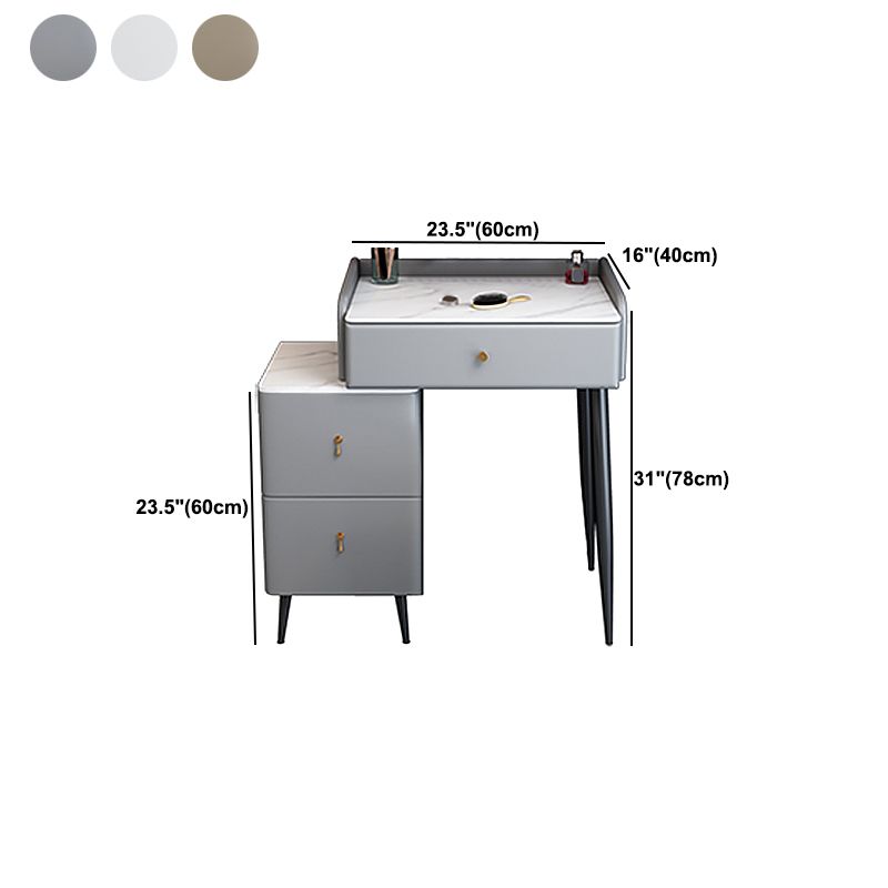 Modern 3 Drawers Vanity Desk 23.62" W Stone Top Dressing Table Stool Set
