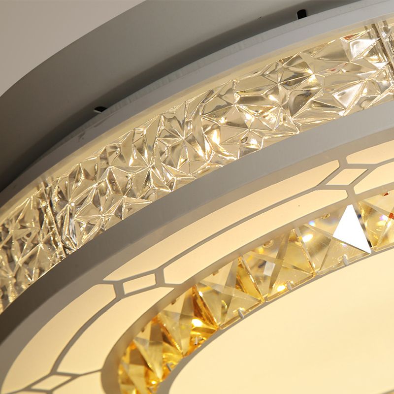 Modern Style Round Ceiling Fan Light Carved Clear Crystal White LED Semi Mount Lamp with/without Bluetooth