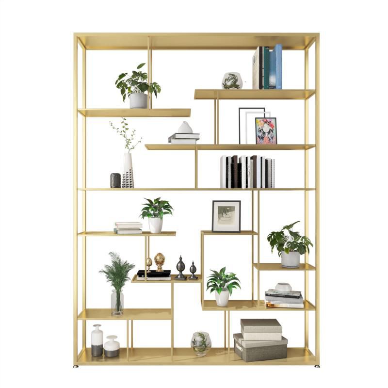 Open Back Bookshelf Scandinavian Home Office Bookcase with Metal Shelves