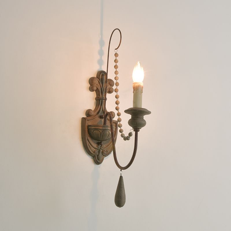 Houten roest muur licht lampje gebogen arm traditionele wandverlichtingsideeën met gesneden achterplaat