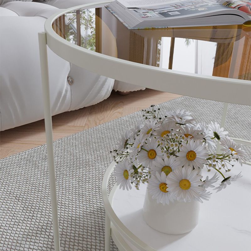 Contemporary Glass Top Coffee Table Round Metal Frame Cocktail Table