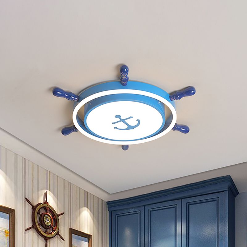 Blue/Gold Rudder Flush Ceiling Light Mediterranean LED Acrylic Flush Mount Lighting in Warm/White Light for Children Room