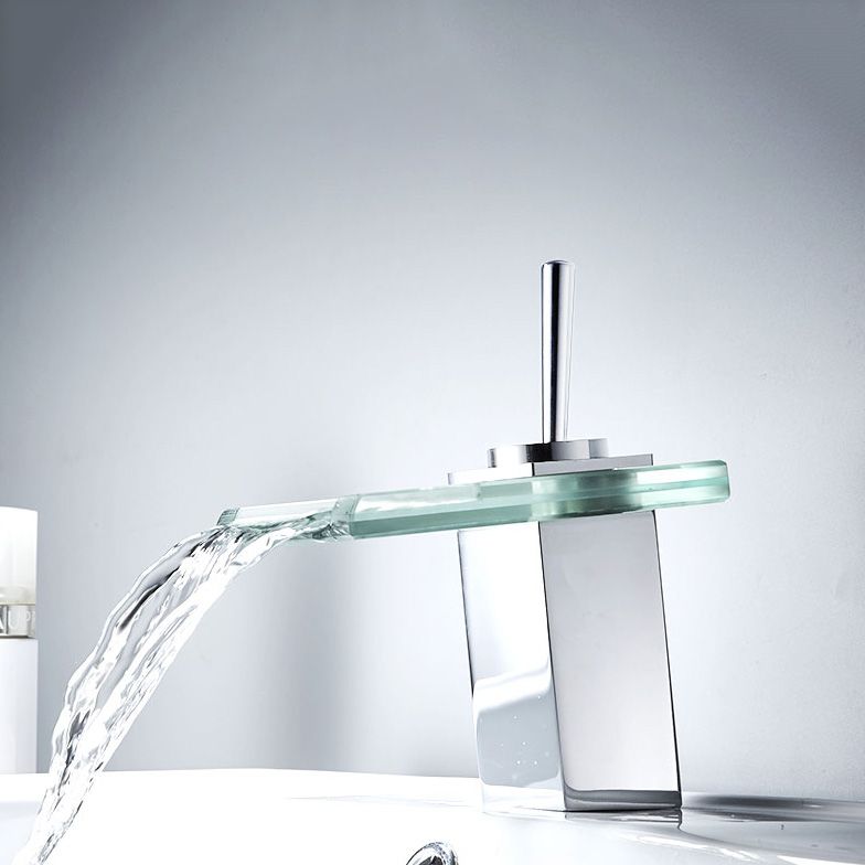 Bathroom LED Faucet Light Lever Handle Waterfall Spout Faucet