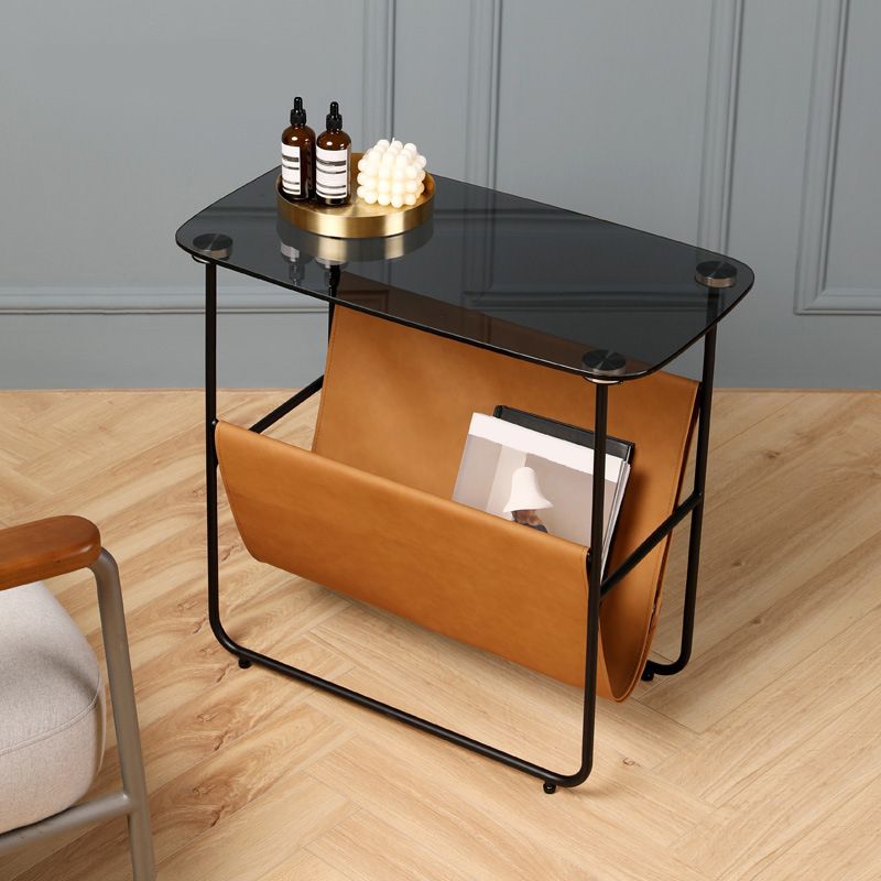 Rectangular Glass Top End Table Modern 23.22" Tall Storage Side Table