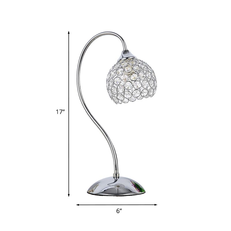 Dome Crystal Crusted Table Light Modernalist 1 Light Chrome Small Bureau Lampe avec un bras en col de cygne
