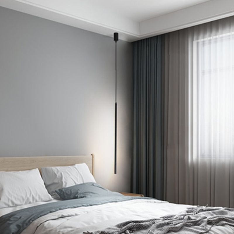 Simple Modern Style Long Line Shape Chandelier Aluminum 1 Light in Black for Living Room Bedroom