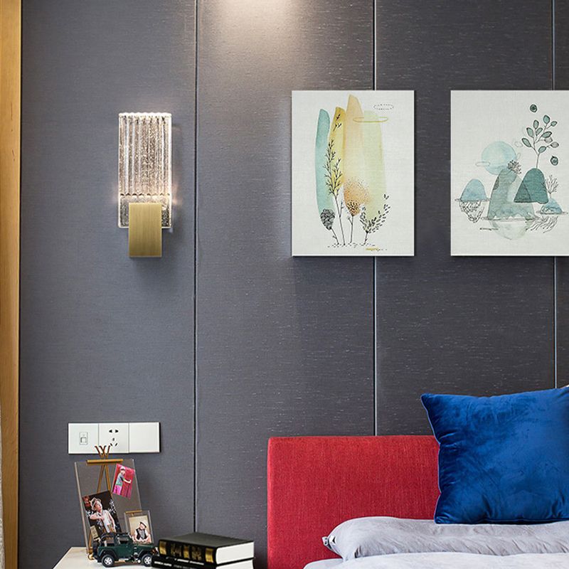 Modern Brass Wall Light Rectangle Wall Sconce with Crystal for Living Room