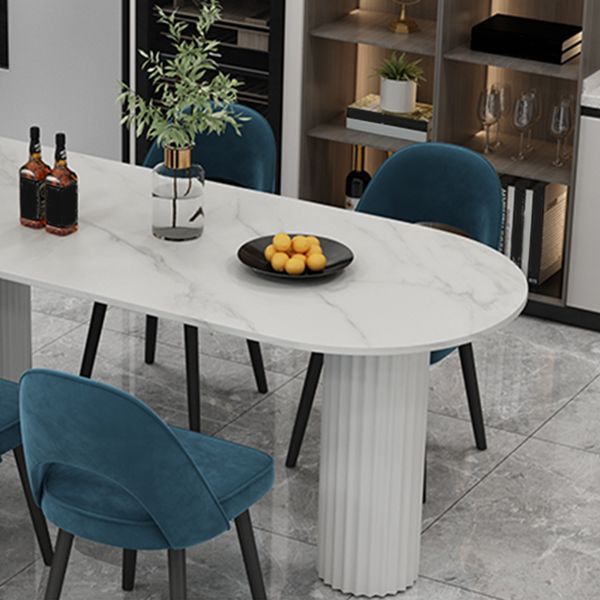 Oval Shape 3 Legs Modern Dining Table White Tone Fixed Table for Dining Room